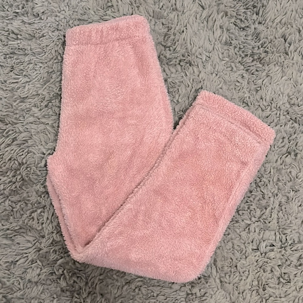 Pink fuzzy lounge pants